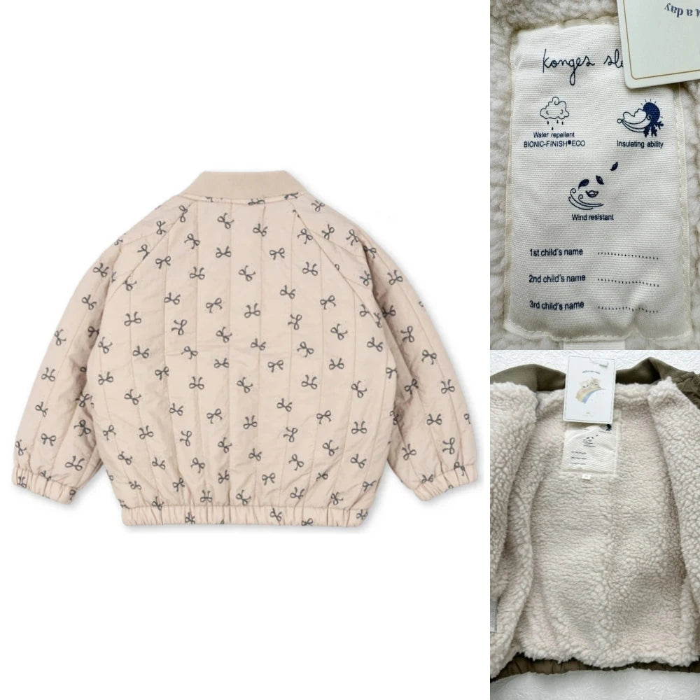 Jaquetas de inverno 2025 para bebês meninos, em lã de cordeiro com lantejoulas e desenhos animados. Roupas infantis para meninas, casaco corta-vento, estilo aviador, tamanhos de 1 a 9 anos.