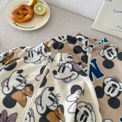 Casacos infantis de manga comprida com estampa de desenho animado para primavera e outono, modelos folgados e casuais para meninos e meninas.