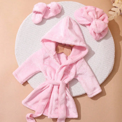 Roupão de banho Ylsteed para fotografia de recém-nascidos com turbante e pantufas, bordado "Love", pijama para bebê menina, roupa para ensaio fotográfico infantil.