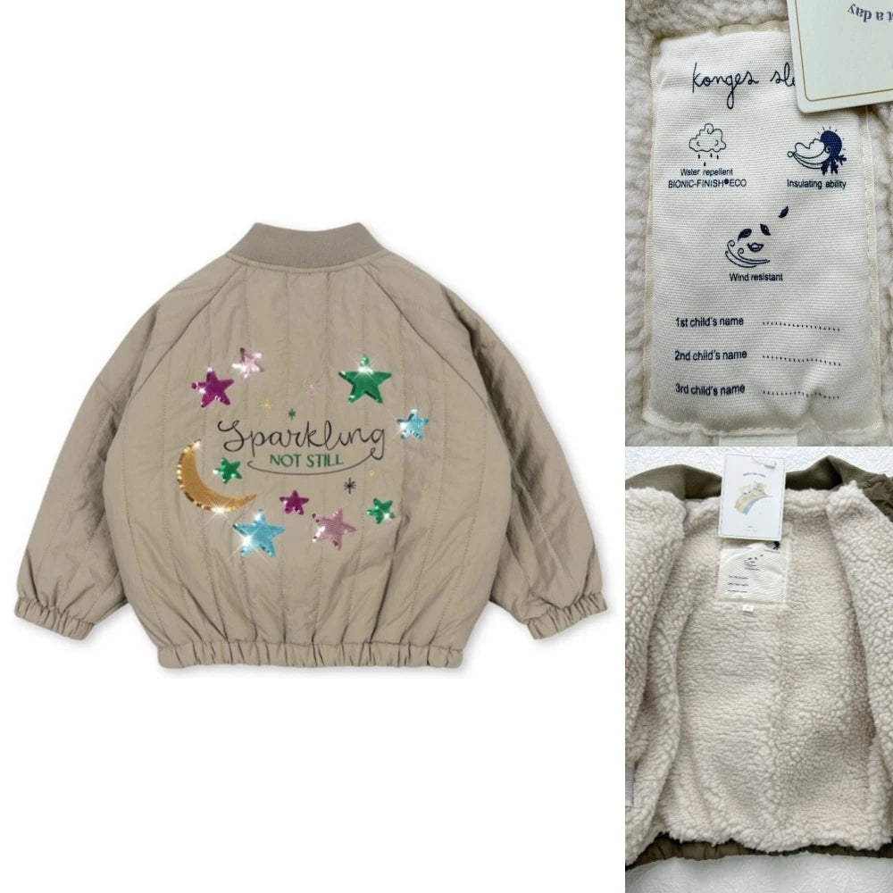 Jaquetas de inverno 2025 para bebês meninos, em lã de cordeiro com lantejoulas e desenhos animados. Roupas infantis para meninas, casaco corta-vento, estilo aviador, tamanhos de 1 a 9 anos.