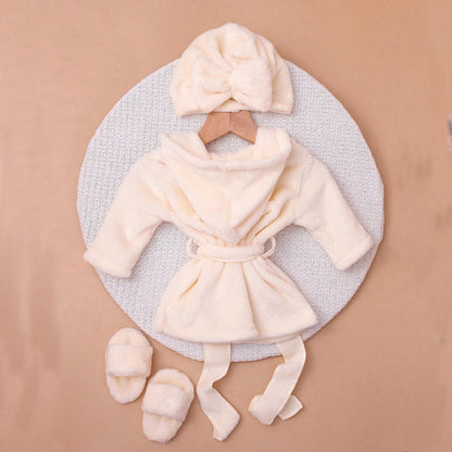 Roupão de banho Ylsteed para fotografia de recém-nascidos com turbante e pantufas, bordado "Love", pijama para bebê menina, roupa para ensaio fotográfico infantil.