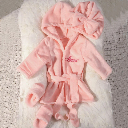 Roupão de banho Ylsteed para fotografia de recém-nascidos com turbante e pantufas, bordado "Love", pijama para bebê menina, roupa para ensaio fotográfico infantil.