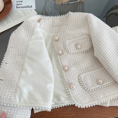 Conjunto de primavera para meninas, com casaco de manga comprida estilo princesa e saia, moda coreana, conjunto de duas peças para meninas de 2 a 7 anos.