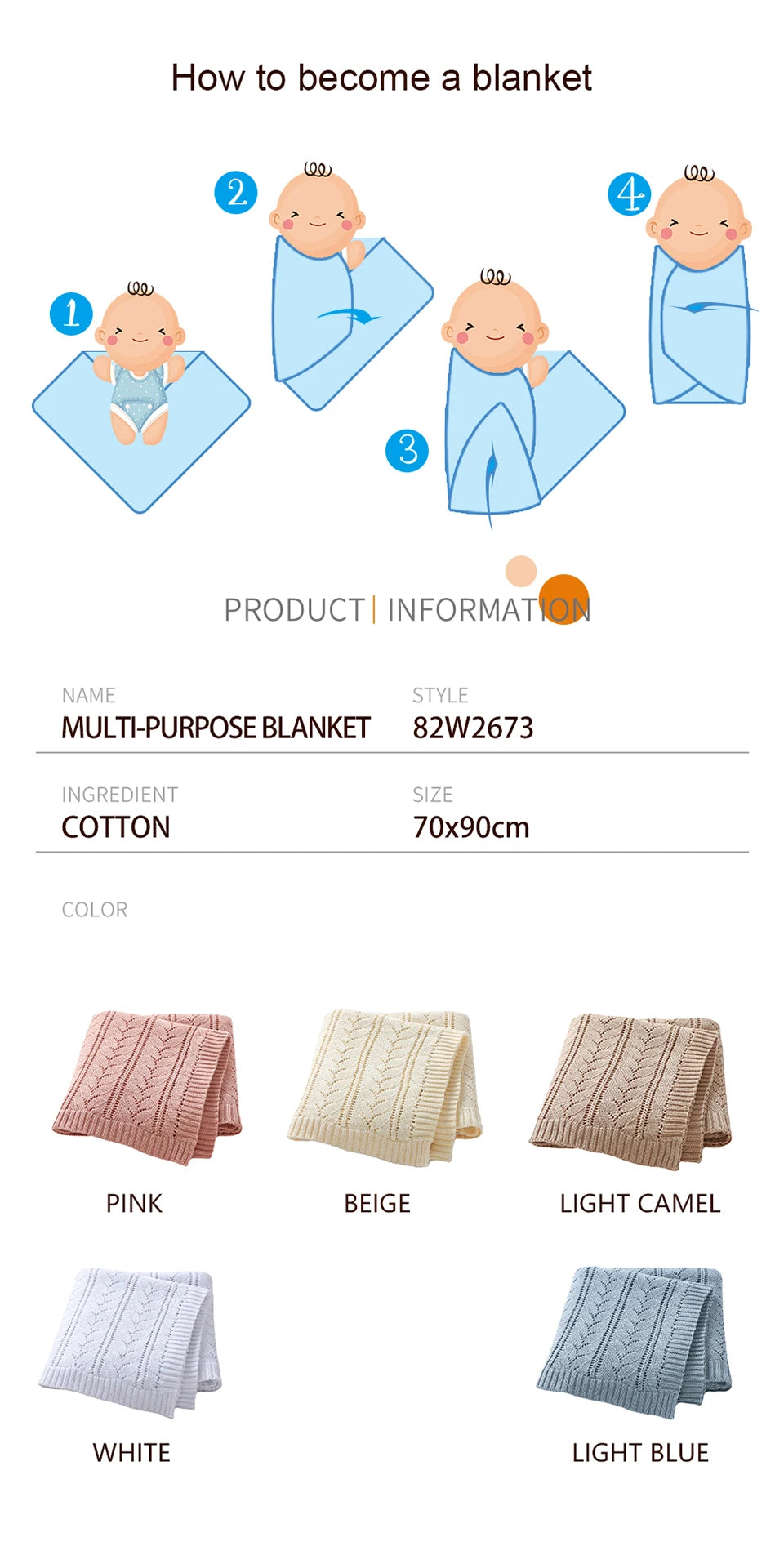 Mantas de algodão para bebês recém-nascidos, 90*70cm, tricotadas, neutras, para dormir, para meninos e meninas, para berço e soneca.