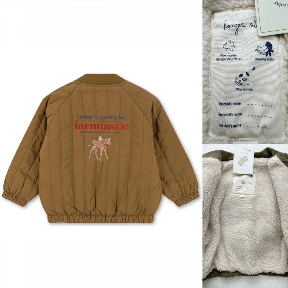 Jaquetas de inverno 2025 para bebês meninos, em lã de cordeiro com lantejoulas e desenhos animados. Roupas infantis para meninas, casaco corta-vento, estilo aviador, tamanhos de 1 a 9 anos.